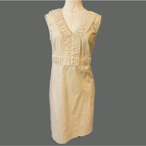 Talbots Dress Light Khaki Tan 14P 14 V Neck Sheath Dress Stretch Cotton NWT $129